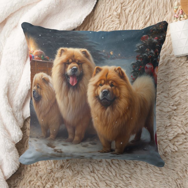 Chow Chow Snowy Sleigh Christmas Decor   Throw Pillow (Blanket)
