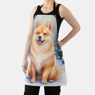 Chow Chow Snowy Stone Courtyard Christmas Art Apron