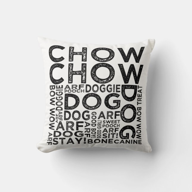 Chow Chow Typography Throw Pillow (Front)