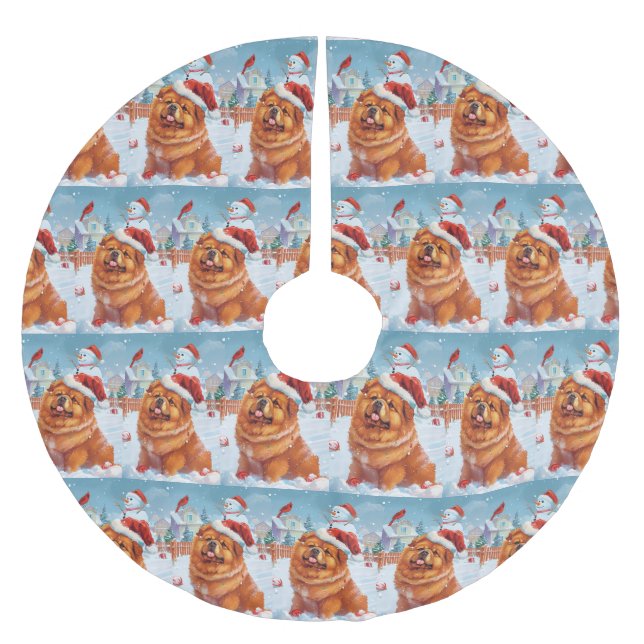 Chow Chow Winter Wonderland Christmas Joy  Brushed Polyester Tree Skirt (Front)