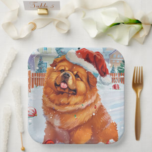 Chow Chow Winter Wonderland Christmas Joy Paper Plate