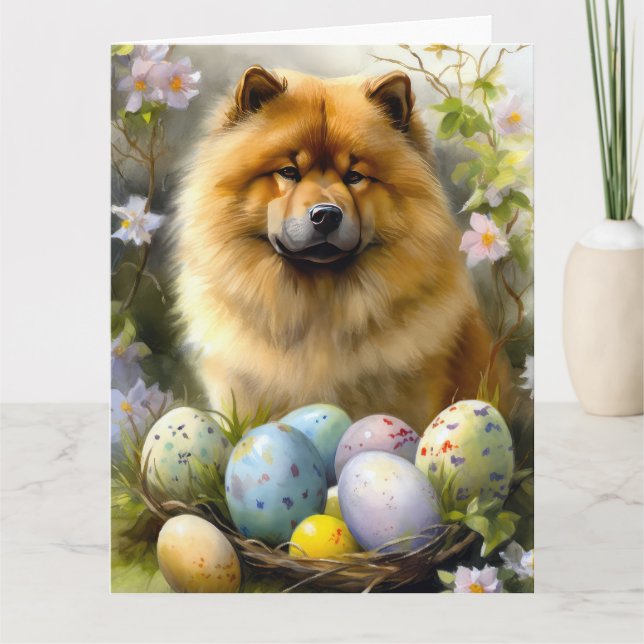 Chow Chow with Easter Eggs Holiday  Card (Front)