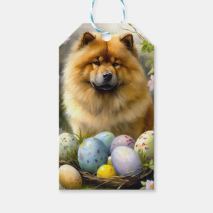 Chow Chow with Easter Eggs Holiday Gift Tags