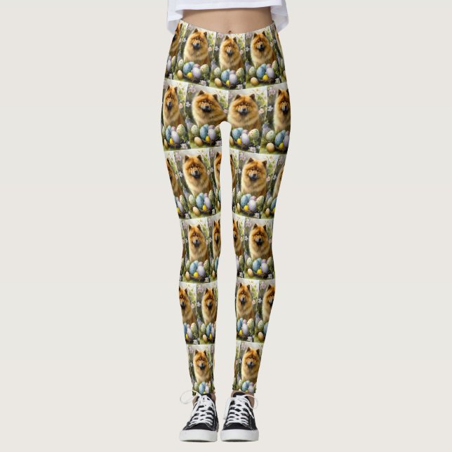 Chow Chow with Easter Eggs Holiday  Leggings (Front)