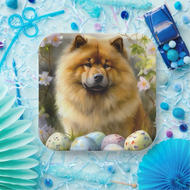 Chow Chow with Easter Eggs Holiday  Paper Plate (Party)