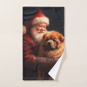Chow Chow With Santa Claus Festive Christmas  Bath Towel Set