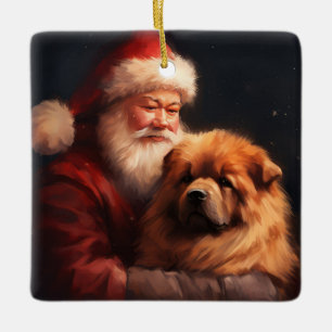 Chow Chow With Santa Claus Festive Christmas Ceramic Ornament
