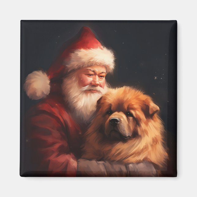 Chow Chow With Santa Claus Festive Christmas  Magnet (Front)