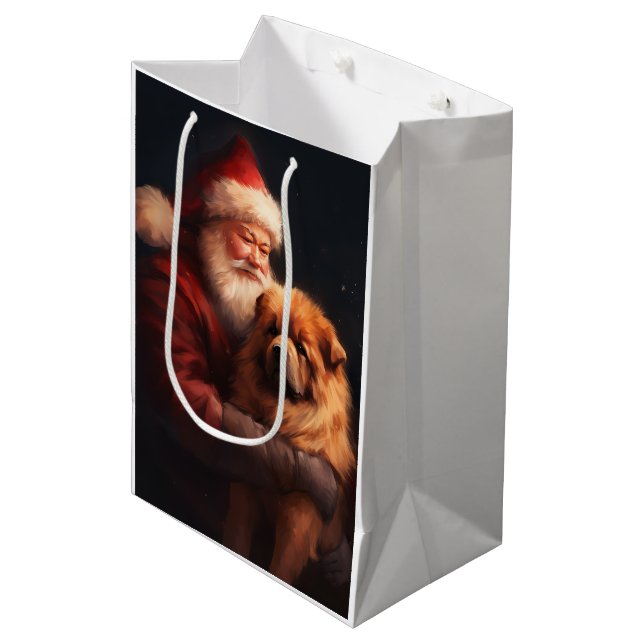 Chow Chow With Santa Claus Festive Christmas  Medium Gift Bag (Front Angled)