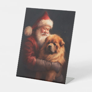 Chow Chow With Santa Claus Festive Christmas  Pedestal Sign