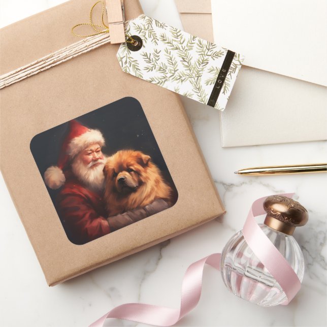 Chow Chow With Santa Claus Festive Christmas  Square Sticker (Gifting)
