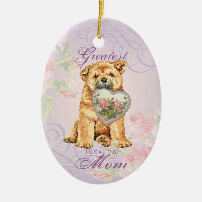 Chow Heart Mom Ceramic Ornament (Front)