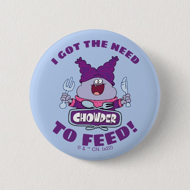 Chowder With Fork and Knife 2 Inch Round Button (Front)