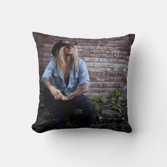 Chris Caffery Sitting by Brick Wall Throw Pillow (Front)