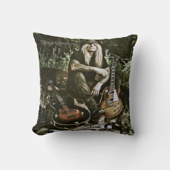 Chris Caffery Sitting with Guitars (filtered) Throw Pillow (Front)