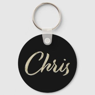 Chris Name en or blanc Porte-clés Bouton