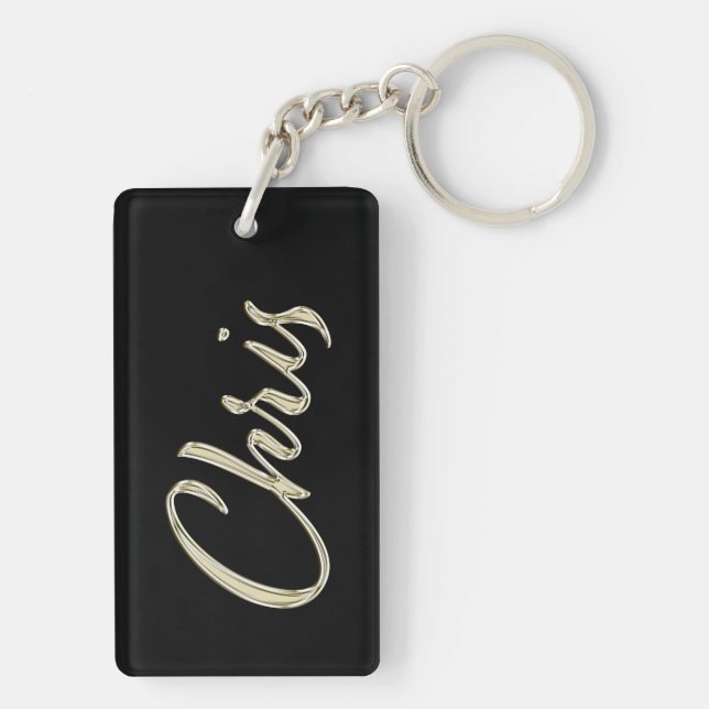 Chris Name whitegold key trailer Keychain (Back)