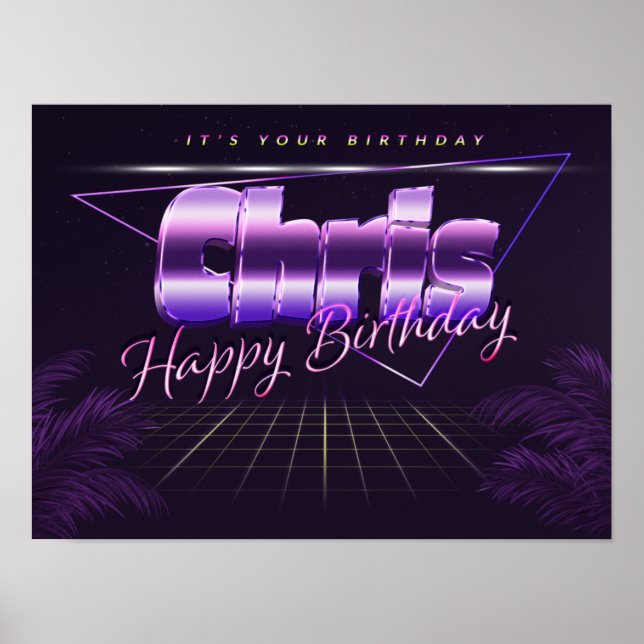 Chris Nom Vorname lila retro Poster Geburtstag (Devant)