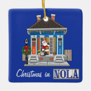 Chrismas in New Orleans Shotgun House Ceramic Ornament