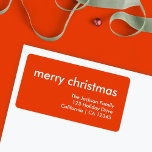 Chrismas Plain Minimal Bright Red Return Address Label<br><div class="desc">Simple, stylish "merry christmas" quote return address label with modern typography in white on a bright red background in a minimalist 'scandi' scandinavian design style. The label can be easily personalized with your own greeting, return name and address to make a truly bespoke christmas holiday label for the festive season...</div>