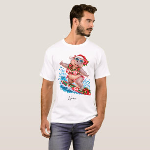 Chrismas Surfing Hippo Bikini on surf board  T-Shirt