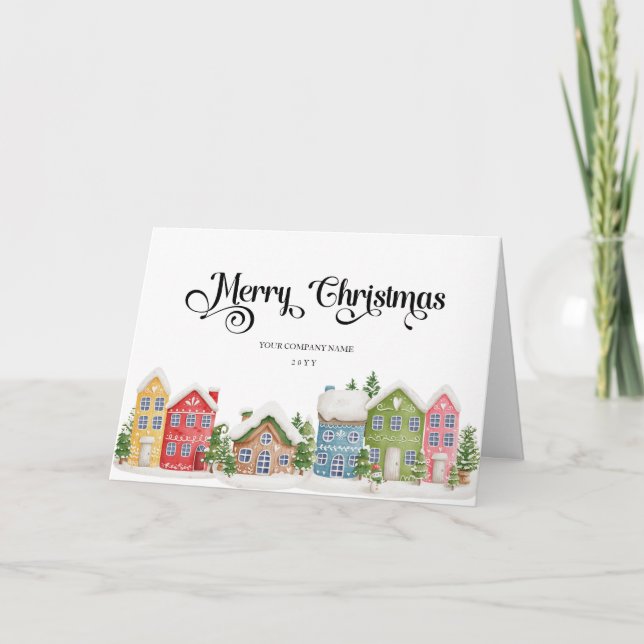 Chrismtas village Corporate Greeting Holiday Card (Front)