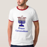 Chrismukkah Candy Cane Menorah T-Shirt<br><div class="desc">The term "Chrismukkah" began back in 2003 on a television show called "The O.C." It can be interpreted as (1) the blending of Christmas and Hanukkah during the holiday season in homes where one is Jewish and one is of Christian Protestant faith. It's a way to celebrate both sides of...</div>