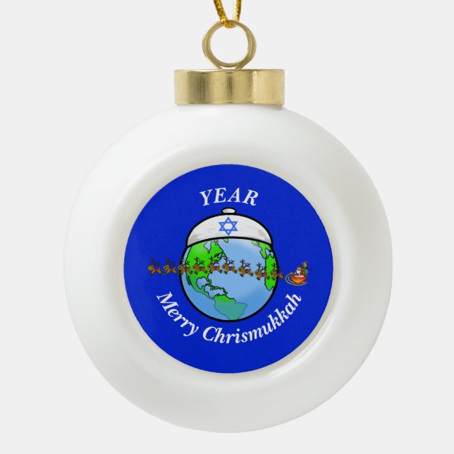 Chrismukkah Earth Wearing Jewish Hat Ornament      (Front)
