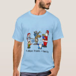 Chrismukkah Friends and Family T-Shirt<br><div class="desc">This is a fun t-shirt to wear during the holidays, for your annual Christmas photo or at a Christmas party. It features my Chrismukkah snowman that is wearing a Santa hat and a blue scarf. Then he holds a candy cane and the Star of David. Santa holds a menorah. The...</div>