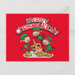 Chrismukkah greeting card with elves and dreidels<br><div class="desc">It's a true Chrismukkah for 2019! Christmas and Hanukkah fall over the same week! Add these fun interfaith (Hanukkah and Christmas) postcards to your Chrismukkah celebrations this year. If you celebrate the holidays together, these are a nice touch. This is our design and you won't find it anywhere other than...</div>