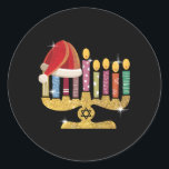 Chrismukkah Hannukah Santa Classic Round Sticker<br><div class="desc">Festive fusion celebration illustration featuring a delightful blend of Christmas and Hanukkah elements,  including Santa Claus and traditional symbols,  capturing the spirit of Chrismukkah!</div>