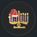 Chrismukkah Hannukah Santa Classic Round Sticker<br><div class="desc">Festive fusion celebration illustration featuring a delightful blend of Christmas and Hanukkah elements,  including Santa Claus and traditional symbols,  capturing the spirit of Chrismukkah!</div>
