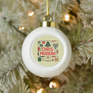Chrismukkah Hanukkah Christmas Jewish Religious  Ceramic Ball Christmas Ornament