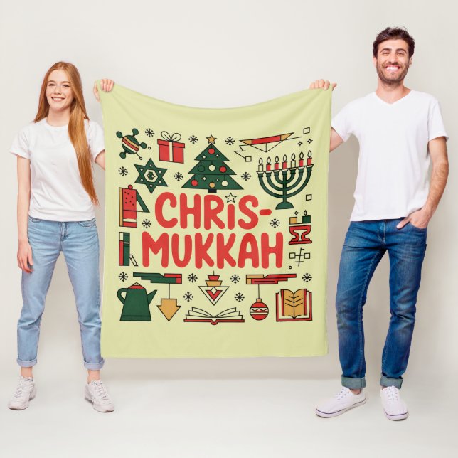 Chrismukkah Hanukkah Christmas Jewish Religious  Fleece Blanket (In Situ)