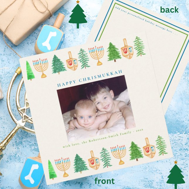 Chrismukkah Photo Holiday Message Christmas Card (Creator Uploaded)
