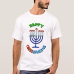 Chrismukkah Santa Hat Menorah T-Shirt<br><div class="desc">The term "Chrismukkah" began back in 2003 on a television show called "The O.C." It can be interpreted as (1) the blending of Christmas and Hanukkah during the holiday season in homes where one is Jewish and one is of Christian Protestant faith. It's a way to celebrate both sides of...</div>