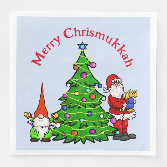 Chrismukkah Santa, Tree and Gnome Napkins (Front)