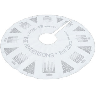 Chrismukkah Silver Menorahs And Trees Elegant Brushed Polyester Tree Skirt