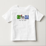 Chrismukkah Toddler's T-shirt with Cow<br><div class="desc">A silly t-shirt that puns the "Mu" as "Moo" with a Jewish-Christian holiday cow in the middle. You can keep or remove the phonetic translation below the graphic if you wish. The shirt can be purchased on any clothing item of men, women and kids. I'm showing it on a kid's...</div>