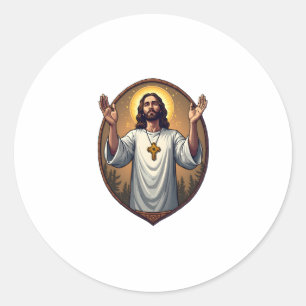 Christ Alpha Omega Engraved White Shirt 2 Classic Round Sticker