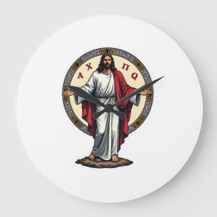 Christ Alpha Omega Engraved White Shirt Large Clock
