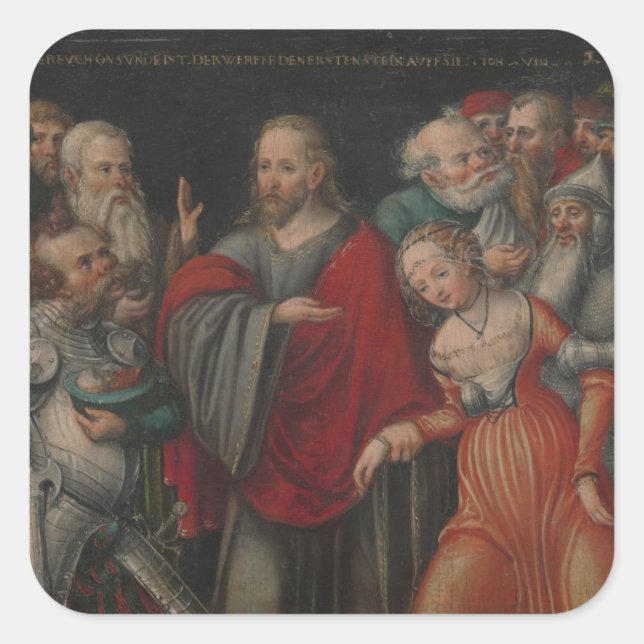 Christ and the Adulteress Square Sticker (Front)