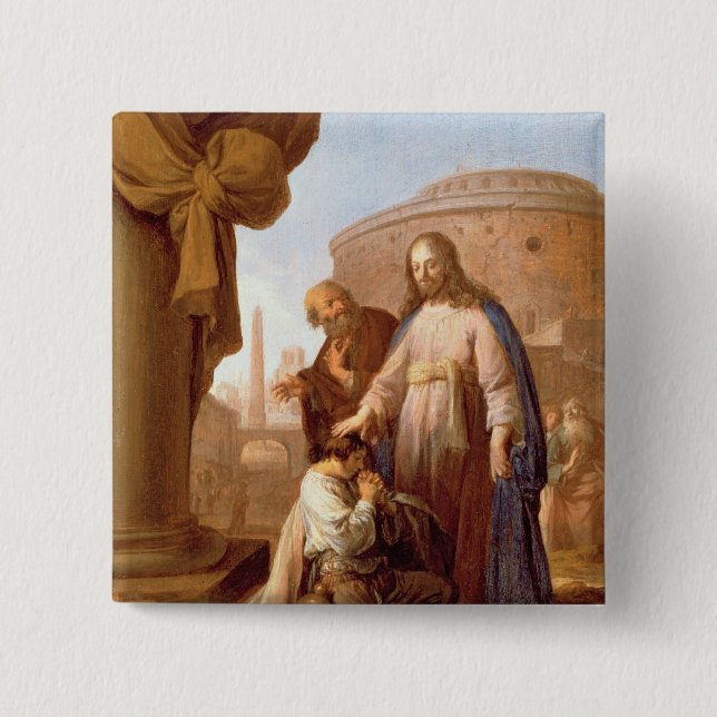 Christ and the Rich Young Ruler, 1640 2 Inch Square Button (Front)