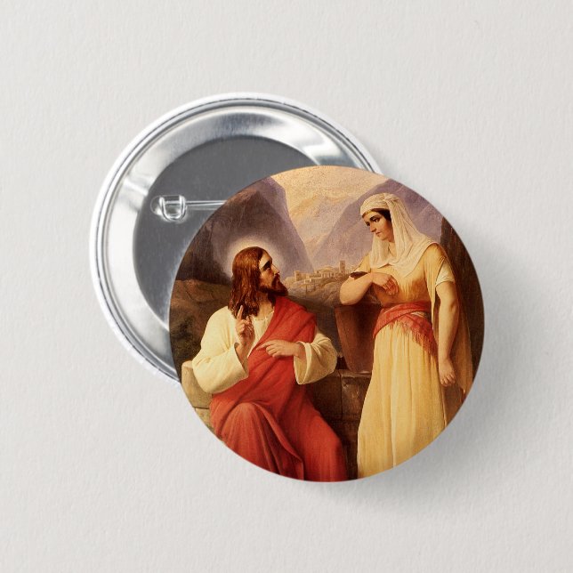 Christ and the Samaritan by Christian Schleisner 2 Inch Round Button (Front & Back)