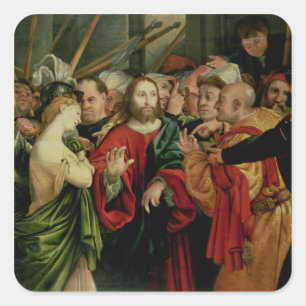 Christ and the Woman Taken in Adultery 2 Square Sticker