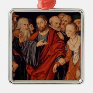Christ and the Woman taken in Adultery Metal Ornament