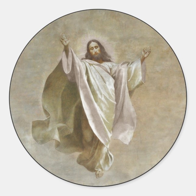 Christ Ascension to Heaven Observed by Apostles Classic Round Sticker (Front)