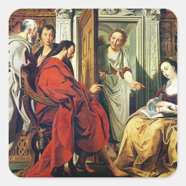 Christ at House of Martha and Mary of Bethany Square Sticker (Front)
