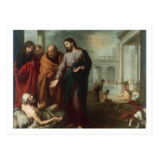 Christ at the Pool of Bethesda, 1667-70 (oil on ca Postcard