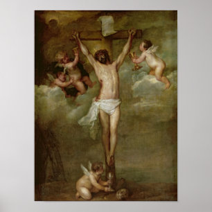 Christ attended by angels holding chalices poster
